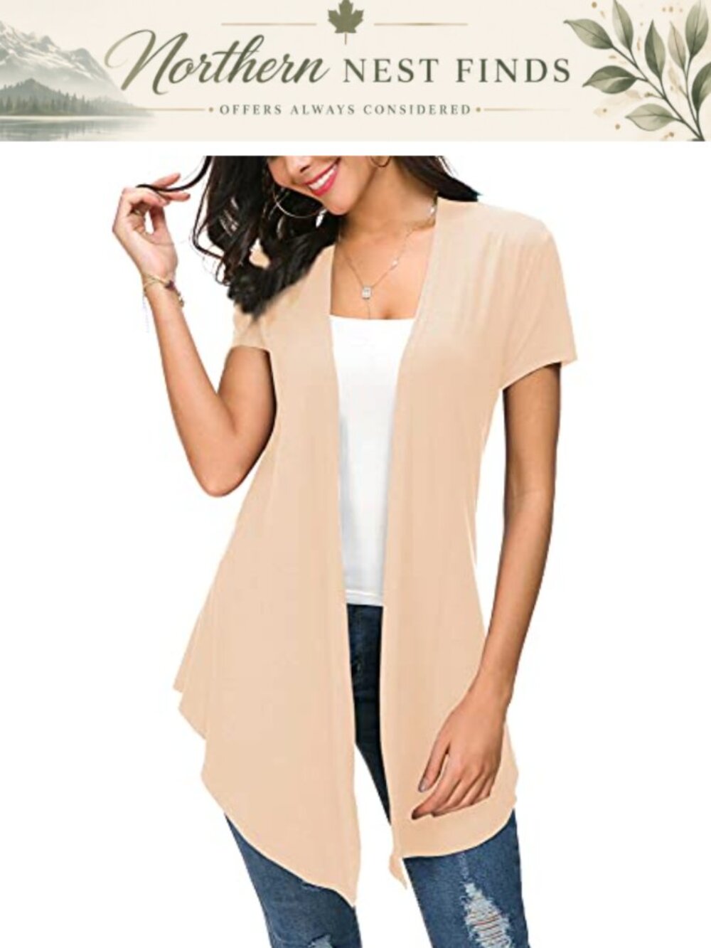 Lightweight Open Front Short Sleeve Drape Cardigan Vest